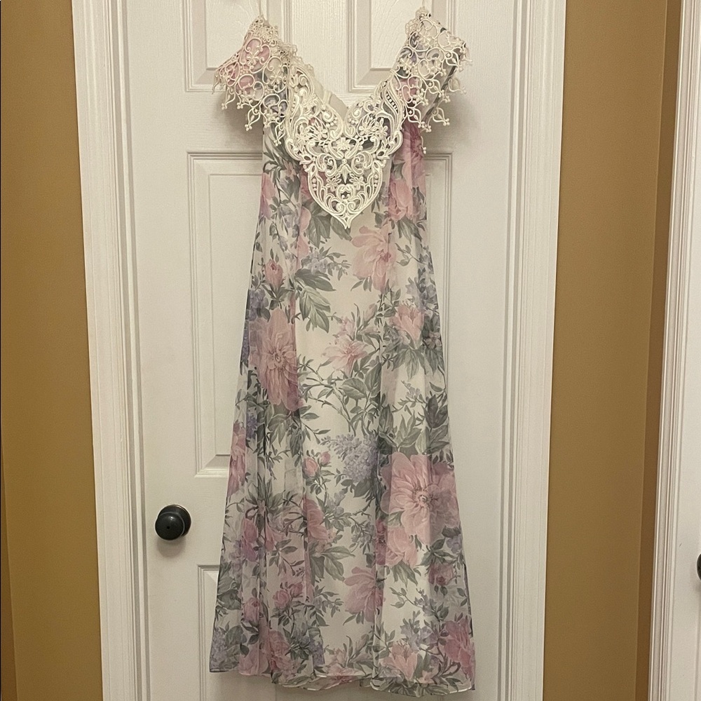 Jessica McClintock Pastel Floral Dress with Lace